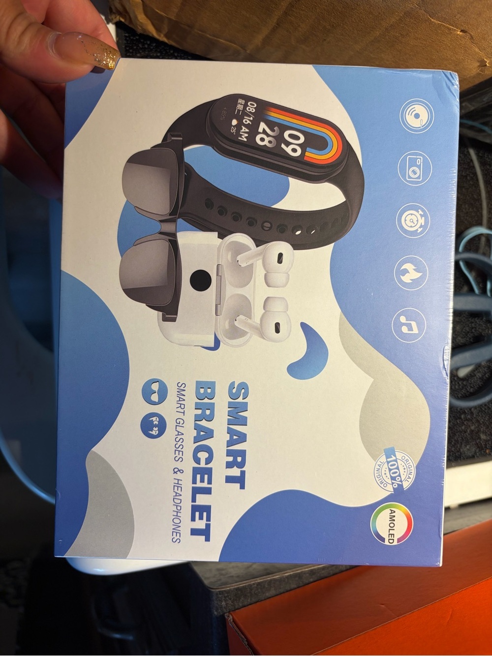 Smart Bracelet with Wireless Earbuds - Black